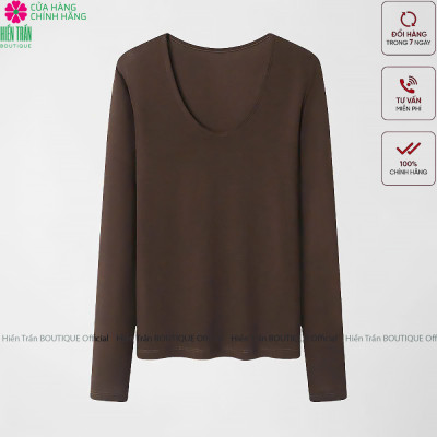 Áo phông nữ dài tay cổ tim Hiền Trần BOUTIQUE chất cotton dẻo cao cấp co giãn áo thun nữ tay dài thu đông A8