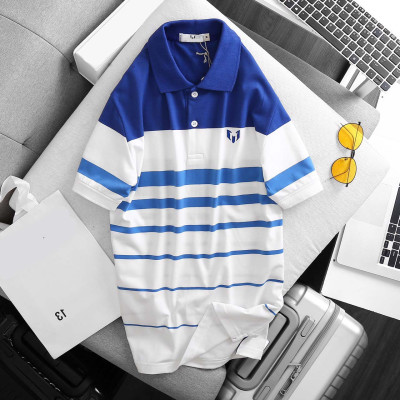 ÁO THUN NAM TAY NGẮN CÓ CỔ PHỐI SỌC ĐỘC ĐÁO LOGO THÊU LỊCH LÃM - LZPS144