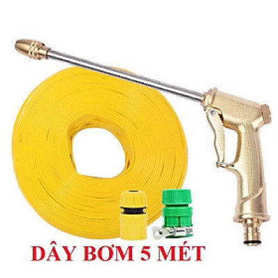 Bộ dây vòi xịt nước rửa xe, tưới cây ,tăng áp 3 lần,loại 3m,5m 206701-3 đầu đồng,cút nối nhựa vàng+  mở chai