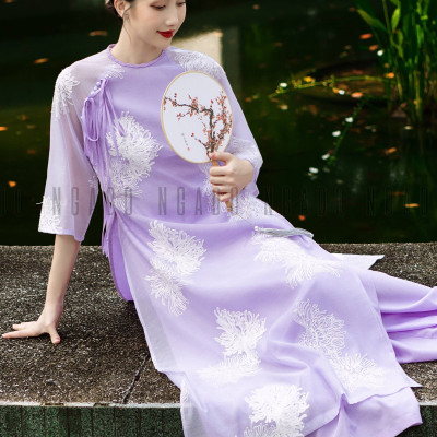 Áo dài Đinh Hương NGADO , áo dài Tết , áo dài cách tân , áo dài truyền thống