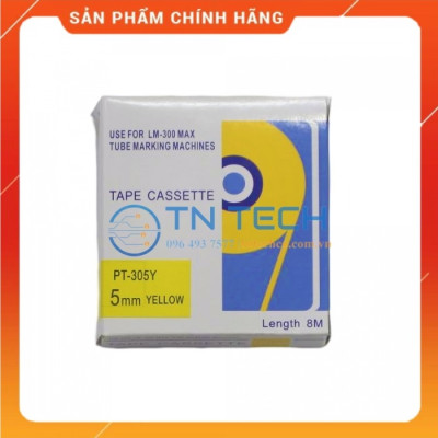 Nhãn in MAX PT-305Y - Chữ đen nền vàng 5MM x 8M - Dùng cho máy in ống MAX [Hàng nhập khẩu]