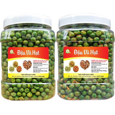 COMBO 2 HŨ: 500G ĐẬU HÀ LAN TỎI ỚT VÀ 500G ĐẬU HÀ LAN MUỐI