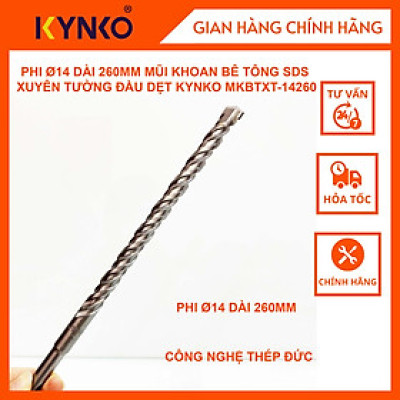 PHI Ø 14 DÀI 260MM MŨI KHOAN BÊ TÔNG SDS XUYÊN TƯỜNG ĐẦU DẸT KYNKO MKBTXT- 14260