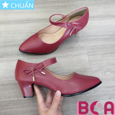 Giày cao gót nữ 5p RO330 ROSATA tại BCASHOP màu đỏ, mũi tròn, quai keo gai và có đính nơ nhã nhặn, thanh lịch