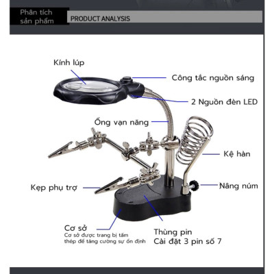 Kính Lúp Kẹp Hàn Mạch Điện Tử - Đèn LED Sáng, Loại Tốt, Rất Chắc Chắn