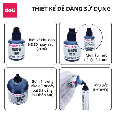 Mực Bút Lông Dầu Chính Hãng Deli - 3 Màu Mực - Dung Tích Lớn - Tiết Kiệm, Dễ Dàng Thay Thế - S630