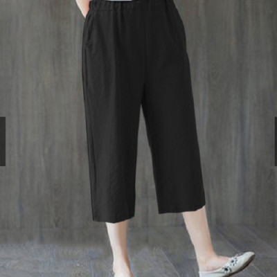 Quần Nữ Ống Rộng Dáng Suông, Quần Ngố Lửng Mặc Nhà Cạp Chun Chất Liệu Đũi Cao Cấp Siêu Mát Cho Mùa Hè
