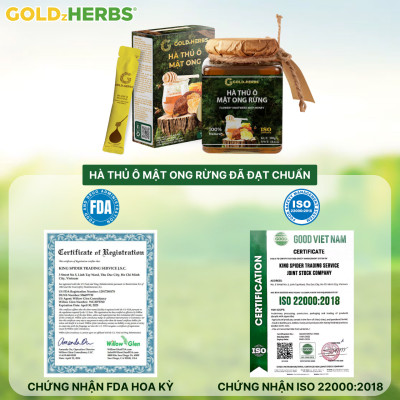 Hàng chính hãng - Hà thủ ô ngâm mật ong rừng GoldzHerbs, 100% mật ong nguyên chất – Hũ 300g/ Hộp 15 gói x 10g
