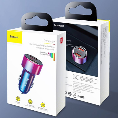 Tẩu củ sạc nhanh đa năng dành cho xe hơi / ô tô 2 cổng USB hiệu Baseus Dual-USB (45W - 6A, Công nghệ sạc nhanh Quick Charge 3.0 / Quick Chagre 4.0, 2 cổng USB Car Charger) - hàng chính hãng