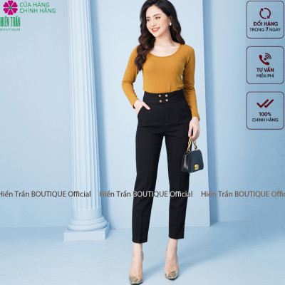 Quần baggy nữ Hiền Trần BOUTIQUE cạp cao vải Vitex cao cấp quần công sở 4 cúc bấm sang trọng thanh lịch