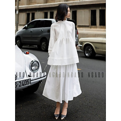 Áo babydoll trắng NGADO , Áo kiểu nữ , Áo tay phồng cột nơ