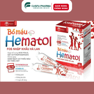Bổ máu HEMATOL Hanopharco, sắt, axit folic cho bà bầu, người thiếu sắt, hộp 20 gói x 10ml