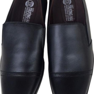 Giày tây nam Trường Hải không dây da bò  thật màu đen mềm mại đế cao su không trơn may chắc chắn GT810