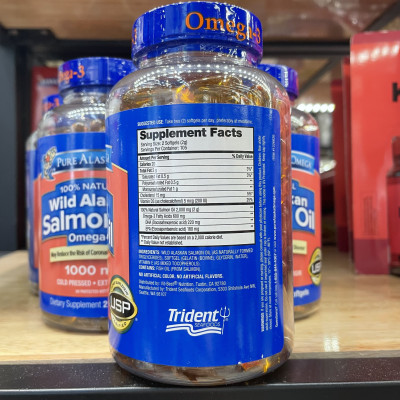 Viên Uống Bổ Sung Sáng Mắt , Khỏe Xương, Tăng Hệ Miễn Dịch Dầu Cá Dầu Cá hồi Pure Alaska Omega-3 Wild Salmon Oil 1000mg  - Hàng nhập Mỹ