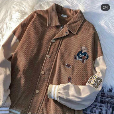 ÁO KHOÁC KAKI NHUNG GÂN Thêu Gấu 89 (M1540 - Kèm Ảnh Thật)