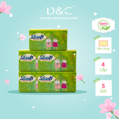 Combo 5 Giấy ăn Slisoft Vàng x 450 tờ Đa Năng, Khăn Giấy Rút Không Chất Tẩy Trắng An Toàn Cho Cả Gia Đình