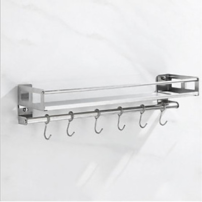 Kệ đựng gia vị bằng inox kèm 6 móc chắc chắn loại 50cm - HENRYSA