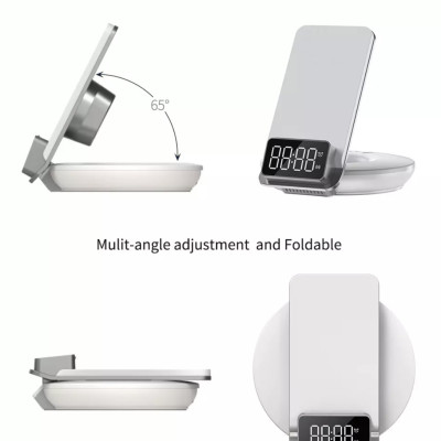 Sạc Wiwu Automatic Positioning 4in1 M11 Dành Cho Điện Thoại Hỗ Trợ Sạc Nhanh Không Dây,  Có Đồng Hồ Báo Thức - Hàng Chính Hãng