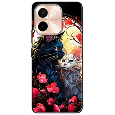 Ốp lưng cho Vivo Y03 - Y03T - Y18 - Y18S - Y18T - Y27 5G - Y28 4G - Y36 - Mèo Trắng Đen - Hàng Chính Hãng