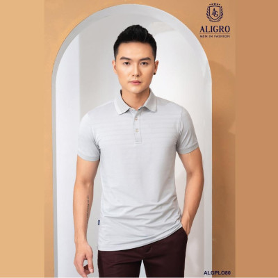 Áo polo, áo phông, áo thun cổ bẻ nam màu ghi sáng Aligro chất liệu cotton, không xù, không bám dính, tôn dáng ALGPLO80