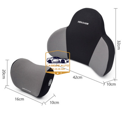 Bộ Tựa Đầu Tựa Lưng AWESOME Cao Su Non Nguyên Khối - Gối Tựa Đầu Tựa Lưng Trên Ô Tô Vỏ Bọc Vải Cotton Không Xù - Hàng Nhập Khẩu