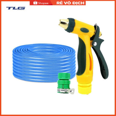 Bộ dây vòi xịt nước rửa xe,tưới cây tăng áp 3 lần 7-10M( nối nhựa xanh) 206317