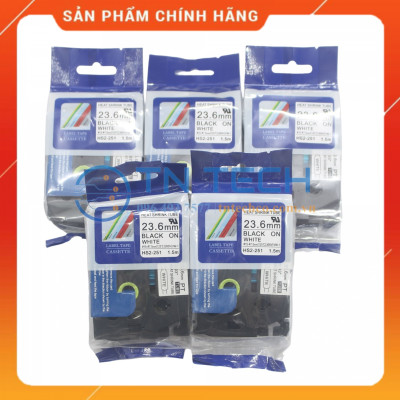 Ống co nhiệt HS2-251 - Đen nền trắng 23.6mm x 1.5m - Dùng cho máy in ống BROTHER - AIMO [Hàng nhập khẩu]