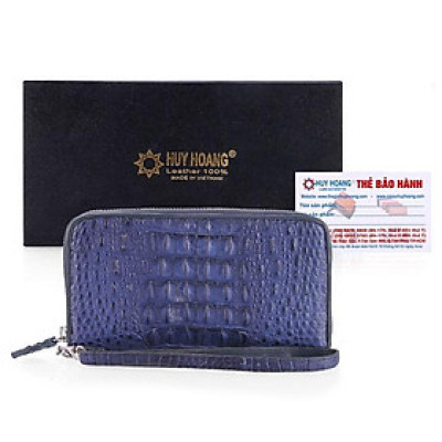 HC3717 - Ví nữ Huy Hoàng da cá sấu 1 khóa nguyên con màu xanh đậm