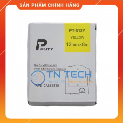 Nhãn in MAX PT-512Y - Chữ đen nền vàng 12MM x 8M - Dùng cho máy in ống MAX [Hàng nhập khẩu]