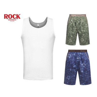 Combo 2 áo thun 3 lỗ không đường may vải cotton 100% ROCK 5076 + 1 quần Short nam 5047 mạnh mẽ cá tính mặc nhà, tập gym