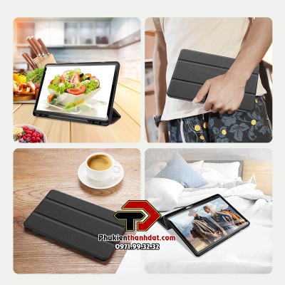 Bao da dành cho SamSung Galaxy Tab S9 FE chính hãng Dux Ducis Domo chống sốc, có khay đựng bút - Hàng chính hãng 