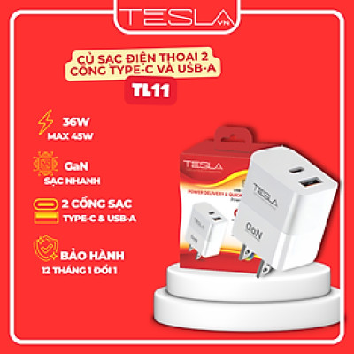 Củ sạc điện thoại hàng chính hãng TESLA TL11 Cổng USB và Cổng TypeC | Bảo hành 12 tháng 1 đổi 1 | Made in Việt Nam