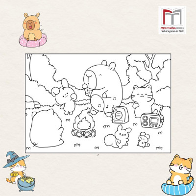 Sách Tô Màu - Bốn Mùa Của Capybara Và Mèo Cam + Baby Three 12 Con Giáp ở Vương Quốc Ngọt Ngào - Combo 2 Cuốn - Minh Thắng