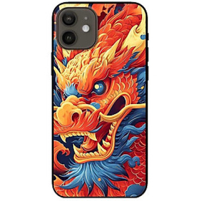 Ốp lưng cho IPhone 12 - 12 Pro - 12 Pro Max - 13 Mini - 13 - 13 Pro - 13 Pro Max - Rồng Cam Mắt Xanh - Hàng Chính Hãng