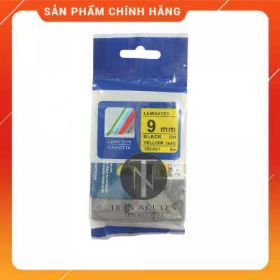 [Combo 5 hộp] Nhãn In đa lớp Tz2-621 - Đen nền vàng 9mm x 8m - Hàng nhập khẩu
