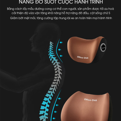 Gối Tựa Đầu Tựa Lưng Cao Cấp Chính Hãng OFFICE CHILL Combo Gối Tựa Lưng Tựa Cổ Ô Tô Ghế Văn Phòng Chất Liệu Cao Su Bảo Hành 90 Ngày