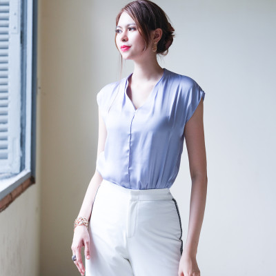 Áo Cổ Nhún Áo Kiểu Nữ Thời trang thiết kế Hity TOP142 (Xanh Thiên Thai)