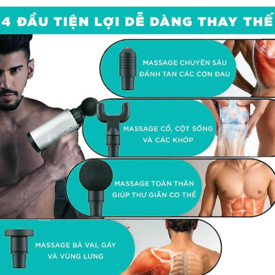 Máy massage KG802 mini cầm tay 6 chế độ hỗ trợ mát xa chuyên sâu, giảm đau cơ, cứng khớp hiệu quả nhanh chóng, đi kèm 4 đầu chuyên dụng 1500mah( tặng kèm 1 khăn lau thấm 2 mặt )- Hàng chính hãng