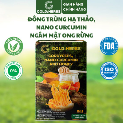 Hàng chính hãng - Đông trùng hạ thảo, Nano Curcumin ngâm mật ong rừng GoldzHerbs, 100% mật ong nguyên chất – Hũ 300g/ Hộp 15 gói