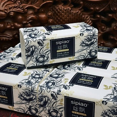 Gói Giấy Ăn Sipiao Hoa Xanh Đen 420 Tờ Siêu Dai