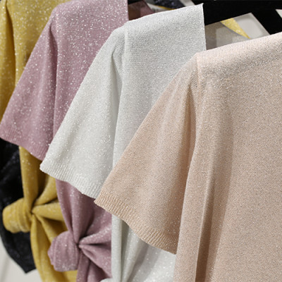 Áo kiểu nữ,áo phông nữ ngắn tay dệt kim cổ V ALE24