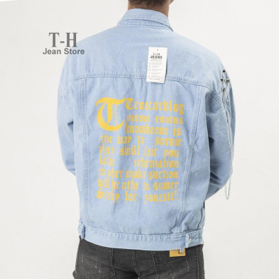 Áo khoác jean nam móc xích chữ vàng, thời trang năng động cá tính