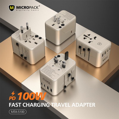 Củ sạc du lịch đa năng MicroPack 100W MTA-5100 Sạc 6 thiết bị cùng lúc - 3 cổng USB-C, 2 cổng USB-A, 1 đầu ra AC - Hàng chính hãng