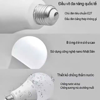 Bóng Đèn Led Bulb Tròn Tiết Kiệm Điện Kín Chống Nước 9W Ánh Sáng Trắng