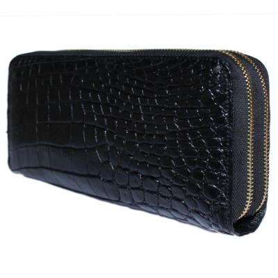 HC3750 - Ví nữ da cá sấu Huy Hoàng trơn nhiều ngăn cầm tay màu đen