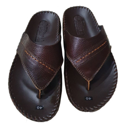 Dép nam xó ngón nâu da bò may viền chính hãng Trường Hải XN1004