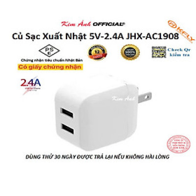 Củ sạc xuất Nhật 2.4A KFLY ( JHX-AC1908) chứng nhận PSE tiêu chuẩn Nhật Bản, dùng thử 30 ngày, Hàng chính hãng