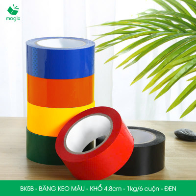 BK5B - 6 cuộn băng keo màu khổ 4.8cm loại 1kg/6 cuộn - Đen - Băng keo, băng dính đóng hàng