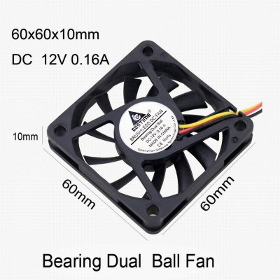 1 Pieces Gdstime 60mm x 1mm 6cm 3Pin Two Ball Bearing DC 11V Brushless Cooling Fan 60x60x1mm 601
