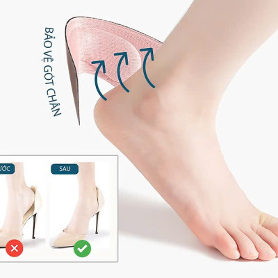 Bộ 2 cặp lót giày 4D bảo vệ gót chân và chống tuột gót giày (loại bầu) 1 CẶP KEM VÀ 1 CẶP ĐEN